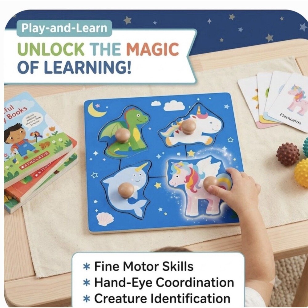 Spark Create Imagine Wooden 4 Pieces Mini Puzzle Magic Creatures, 18m + Toddler